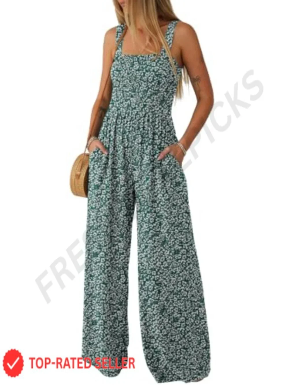 Women's Sleeveless Wide Leg Jumpsuit Romper with Pockets